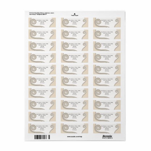 Elegant Fern Leaf Curl Swirl Wedding Address Etiket (Full Sheet)