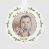 Elegant Festive Baby's eerste kerstfoto Ornament (achterkant)