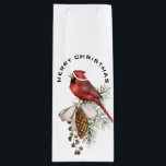 Elegant Festive Beauful Kerstkardinaal Wijn Cadeautas<br><div class="desc">Verfijnd ontwerp van slechts een eenvoudige rode kardinaal op een pijnkegel met vrolijk kerstfeest aan de ene kant en Happy New Year aan de andere kant. Traditioneel en mooi!</div>