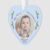 Elegant Festive Blue Baby's eerste kerstfoto Ornament (voorkant)