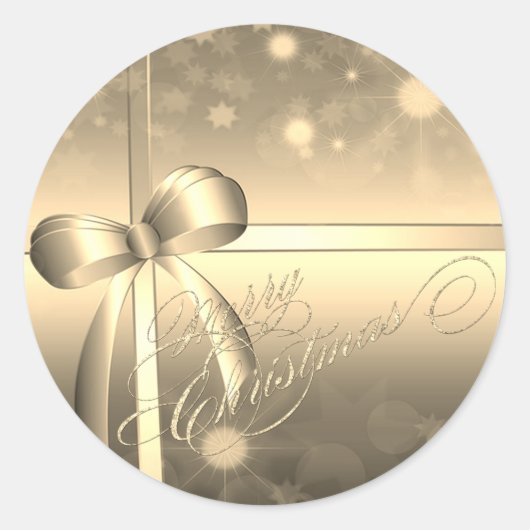 Elegant Festive, Bow Glitter Merry Kerstmis Ronde Sticker (Voorkant)