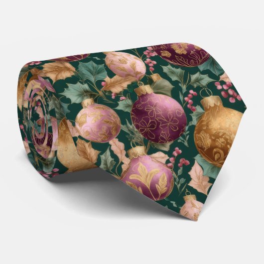 Elegant Festive Christmas Baubles Pattern  Stropdas (Opgerold)