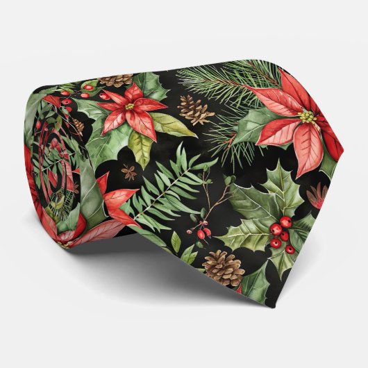 Elegant Festive Christmas poinsettia Pattern Stropdas (Opgerold)
