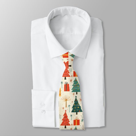 Elegant Festive Christmas Tree and Gifts Pattern Stropdas (Gebonden)