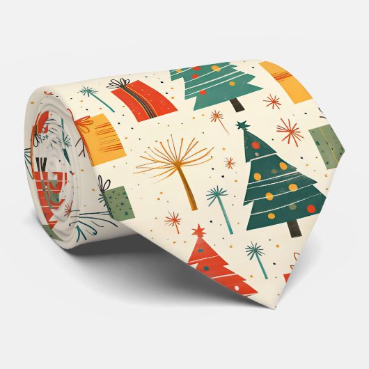 Elegant Festive Christmas Tree and Gifts Pattern  Stropdas (Opgerold)