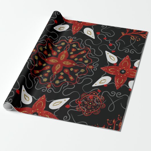 Elegant, festive feel symmetrical floral pattern cadeaupapier (Uitgerold)
