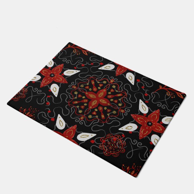 Elegant, festive feel symmetrical floral pattern deurmat (Schuin)