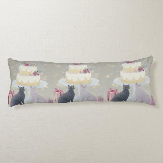 Elegant Festive Feline Celebration Lichaamskussen (Achterkant)