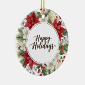 Elegant Festive Floral Happy Holidays Christmas  Keramisch Ornament (Rechts)