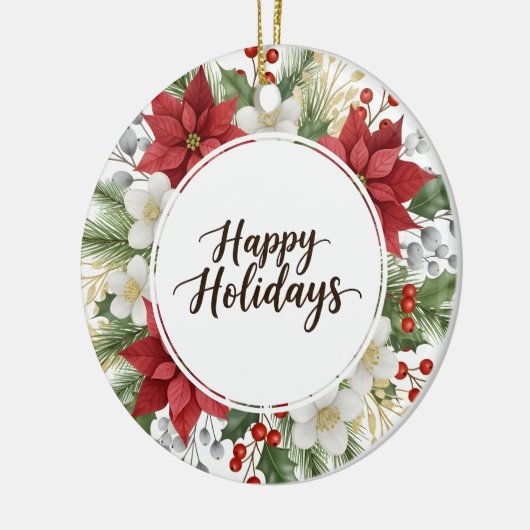 Elegant Festive Floral Happy Holidays Christmas  Keramisch Ornament (Links)