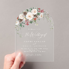 Elegant Festive Floral Holiday Winter Wedding Acryl Uitnodigingen