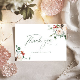 Elegant Festive Floral Holiday Winter Wedding Bedankkaart