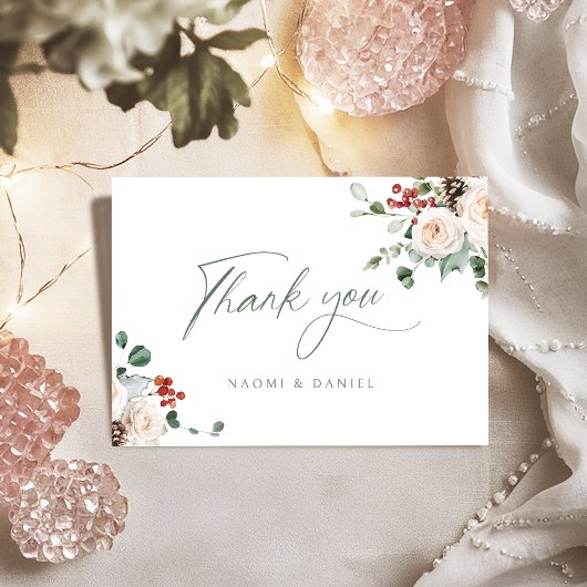 Elegant Festive Floral Holiday Winter Wedding Bedankkaart