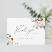 Elegant Festive Floral Holiday Winter Wedding Bedankkaart (Staand voorkant)