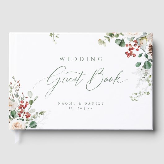Elegant Festive Floral Holiday Winter Wedding Gastenboek (Voorkant)