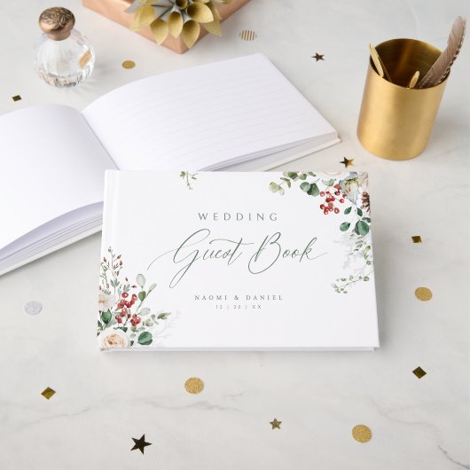Elegant Festive Floral Holiday Winter Wedding Gastenboek (Voorkant open)