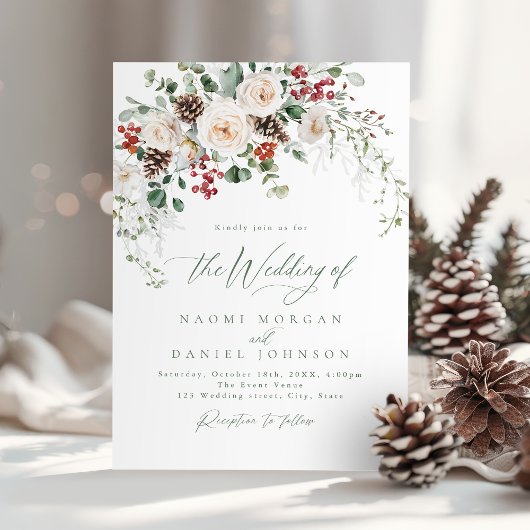 Elegant Festive Floral Holiday Winter Wedding Kaart