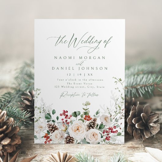 Elegant Festive Floral Holiday Winter Wedding Kaart