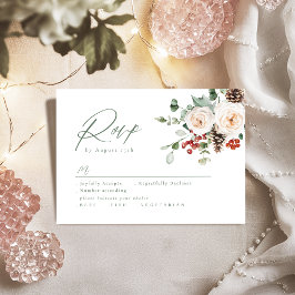 Elegant Festive Floral Holiday Winter Wedding RSVP Kaartje