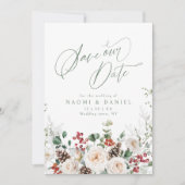 Elegant Festive Floral Holiday Winter Wedding Save The Date (Voorkant)