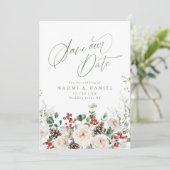 Elegant Festive Floral Holiday Winter Wedding Save The Date (Staand voorkant)