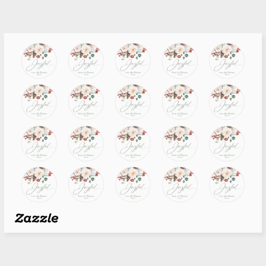Elegant Festive Floral Joyful Christmas Gift Ronde Sticker (Vel)