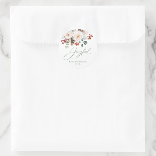 Elegant Festive Floral Joyful Christmas Gift Ronde Sticker (Tas)