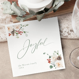 Elegant Festive Floral Joyful Christmas Holiday Servet