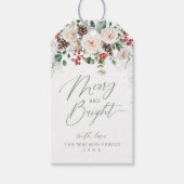 Elegant Festive Floral Merry And Bright Christmas Cadeaulabel (Voorkant)