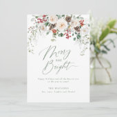 Elegant Festive Floral Merry And Bright Christmas Feestdagenkaart (Staand voorkant)