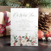 Elegant Festive Floral Oh What Fun Holiday Party Kaart