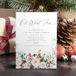 Elegant Festive Floral Oh What Fun Holiday Party Kaart