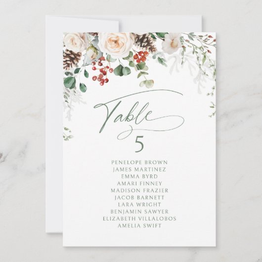 Elegant Festive Floral table number seating chart Kaart (Voorkant)
