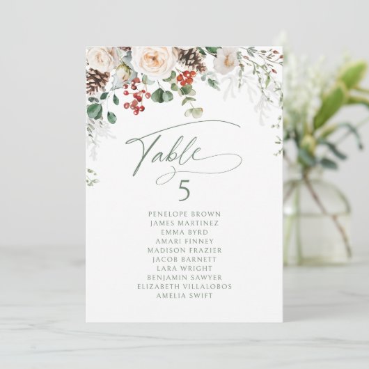 Elegant Festive Floral table number seating chart Kaart (Staand voorkant)