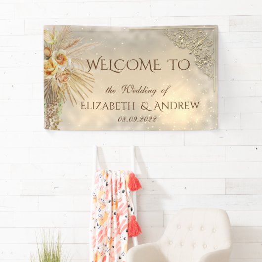 Elegant Festive Gold Boho Flowers Wedding Spandoek (Insitu)