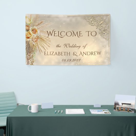 Elegant Festive Gold Boho Flowers Wedding Spandoek (Beurs)