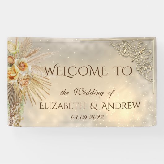 Elegant Festive Gold Boho Flowers Wedding Spandoek (Horizontaal)