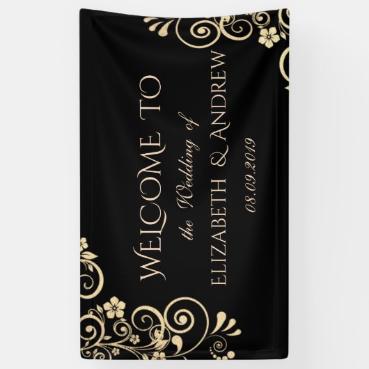 Elegant Festive Gold Flowers Wedding Banner (Verticaal)