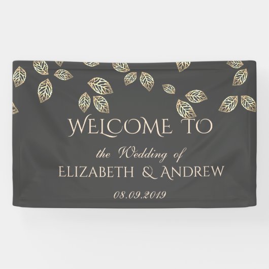 Elegant Festive Gold Leaves Wedding Banner (Horizontaal)