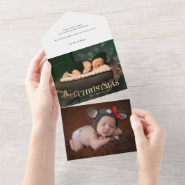 Elegant Festive Gold Merry-kerstscript Foto All In One Uitnodiging