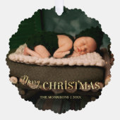 Elegant Festive Gold Merry-kerstscript Foto Ornament Kaart (Voorkant)