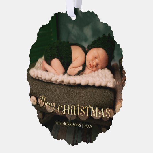 Elegant Festive Gold Merry-kerstscript Foto Ornament Kaart (Links)