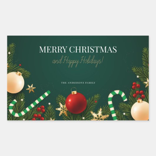 Elegant Festive Green Christmas  Rechthoekige Sticker (Voorkant)