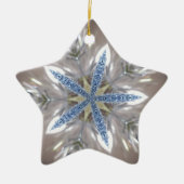 Elegant Festive-kerstster: Shiny Blue White Keramisch Ornament (Voorkant)