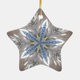 Elegant Festive-kerstster: Shiny Blue White Keramisch Ornament
