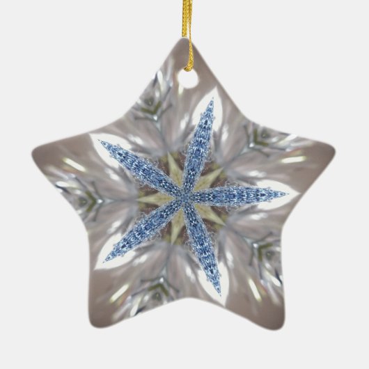 Elegant Festive-kerstster: Shiny Blue White Keramisch Ornament (Achterkant)