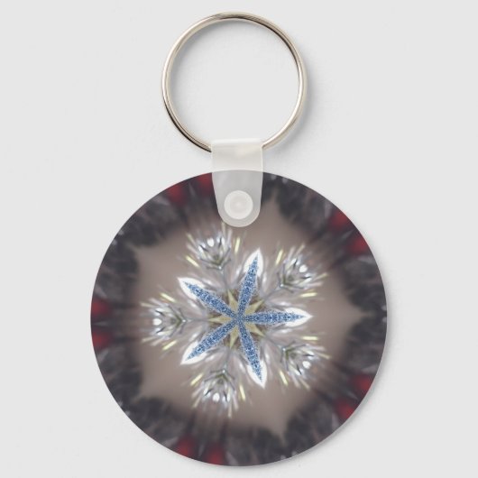 Elegant Festive-kerstster: Shiny Blue White Sleutelhanger (Voorkant)