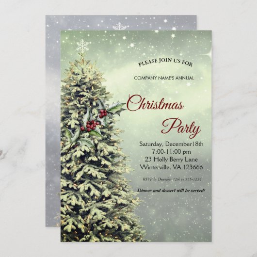 Elegant festive kersttree Uitnodiging (Voorkant / Achterkant)