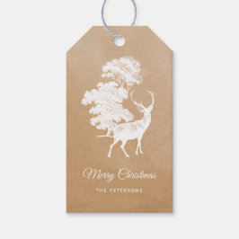 Elegant Festive Kraft Paper White Deer Cadeaulabel