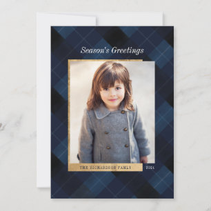 Elegant Festive Navy Pset & Gold One Photo Feestdagenkaart